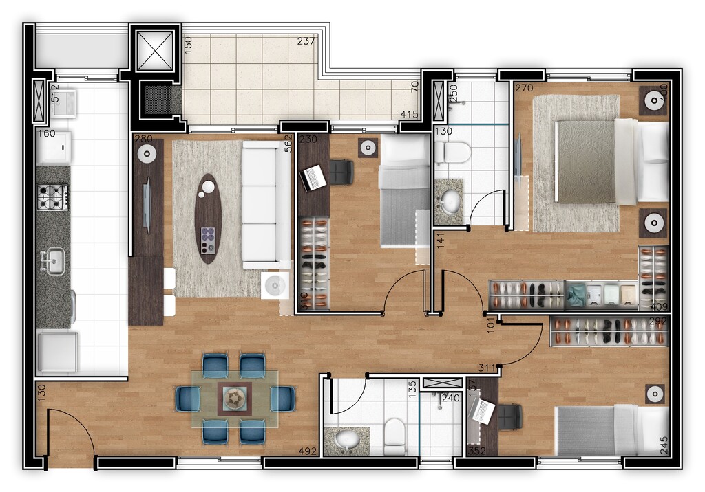 Planta 03 - 3 dorm 82m