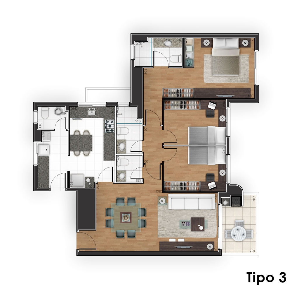 Planta 01 - 3 dorm 105 34m
