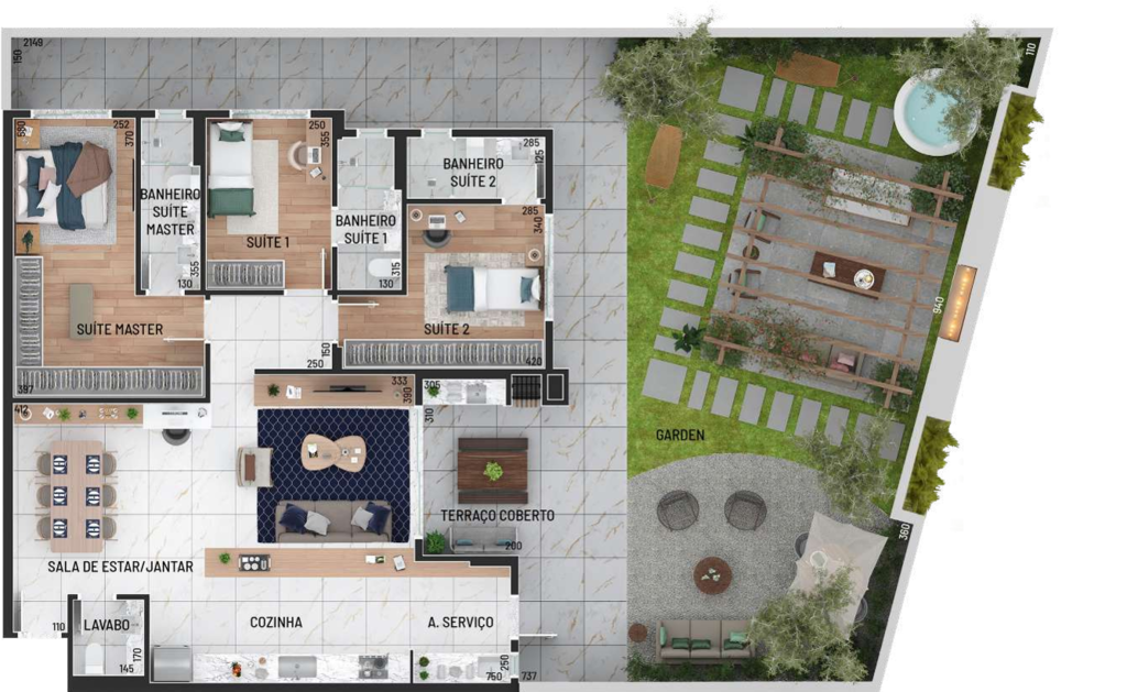 Planta 16 - 3 dorm 137 99m - garden
