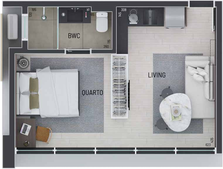 Planta 01 - 1 dorm 29,84m - studio