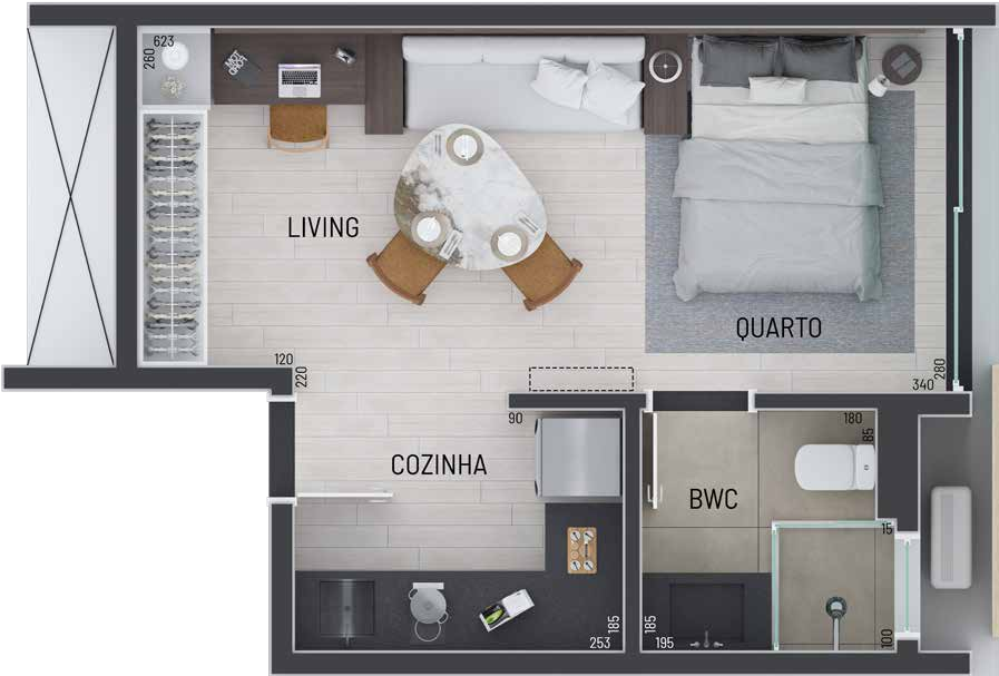 Planta 03 - 1 dorm 29,84m - studio