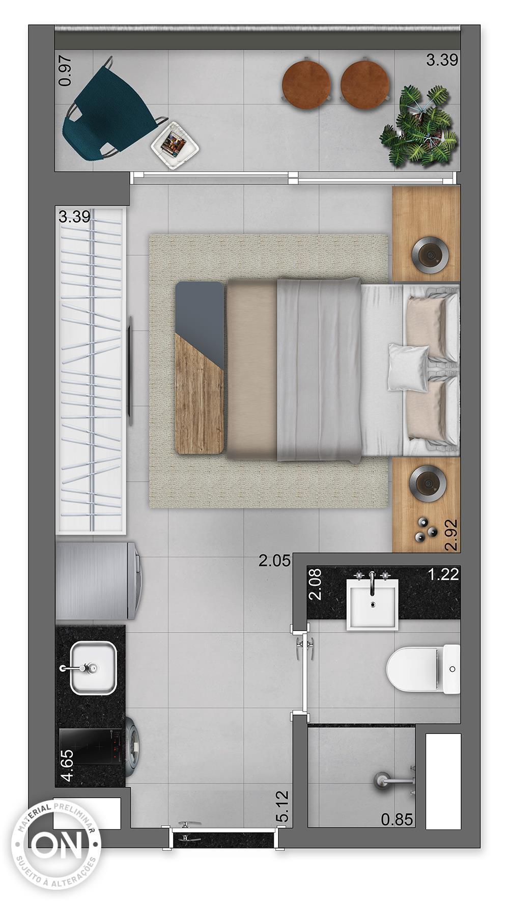 Planta 04 - 1 dorm 19m - studio