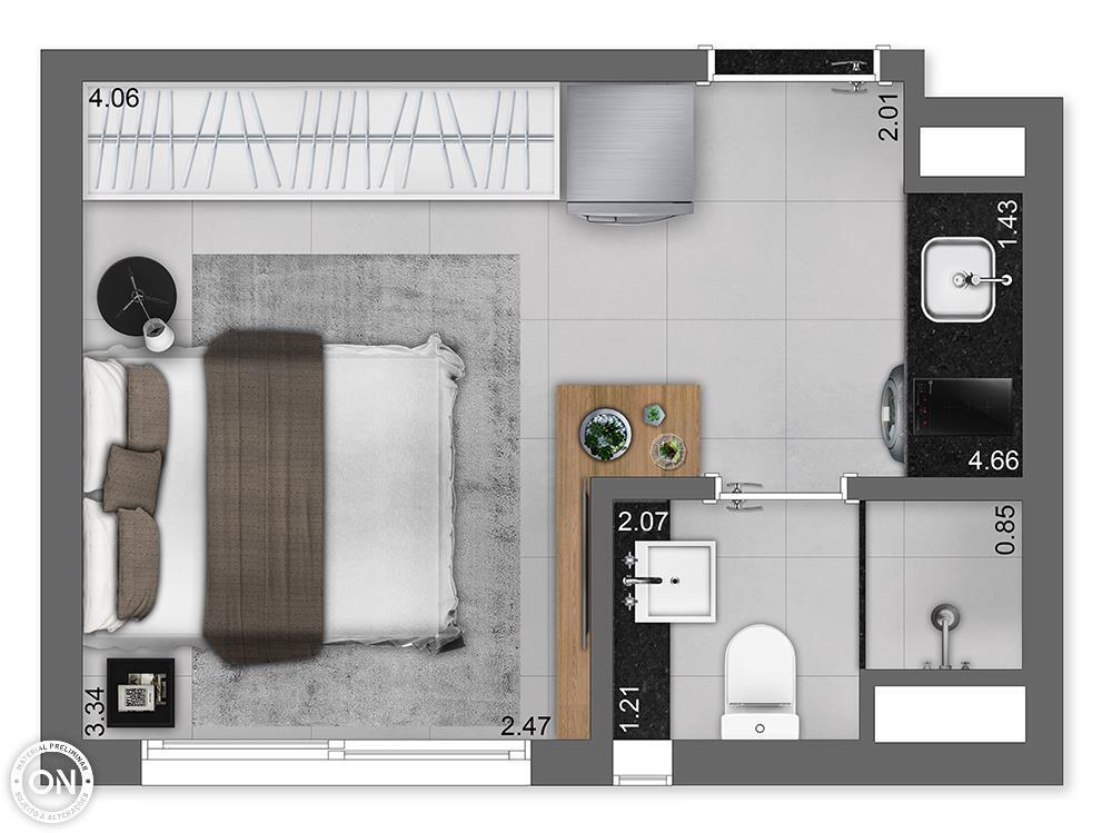 Planta 01 - 1 dorm 16m - studio