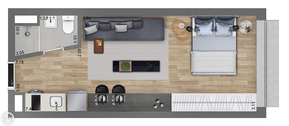 Planta 13 - 1 dorm 28m - studio