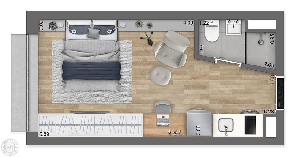 Planta 03 - 1 dorm 18m - studio