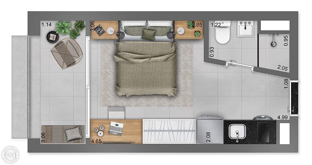 Planta 02 - 1 dorm 17m - studio