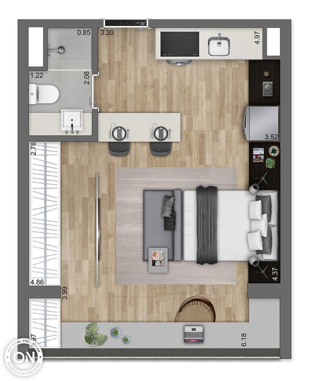 Planta 07 - 1 dorm 22m - studio