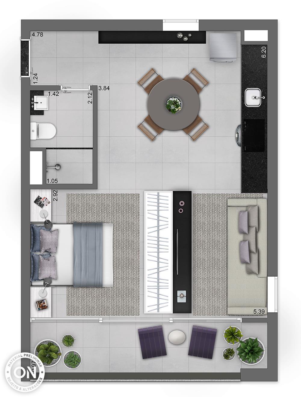 Planta 08 - 1 dorm 23m - studio