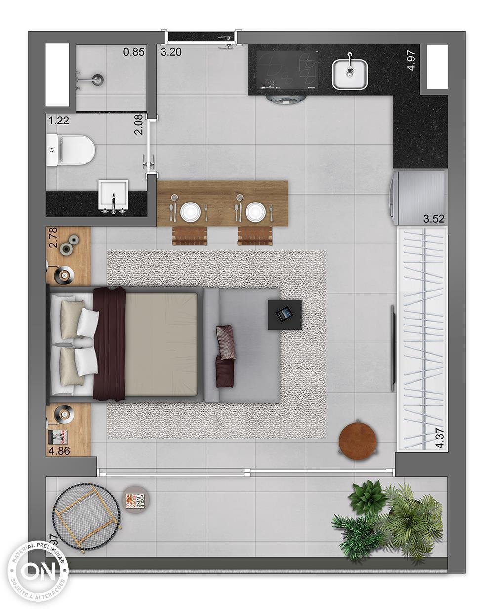 Planta 06 - 1 dorm 21m - studio