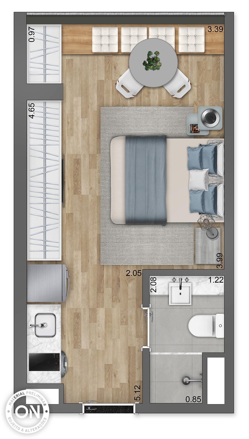 Planta 05 - 1 dorm 20m - studio
