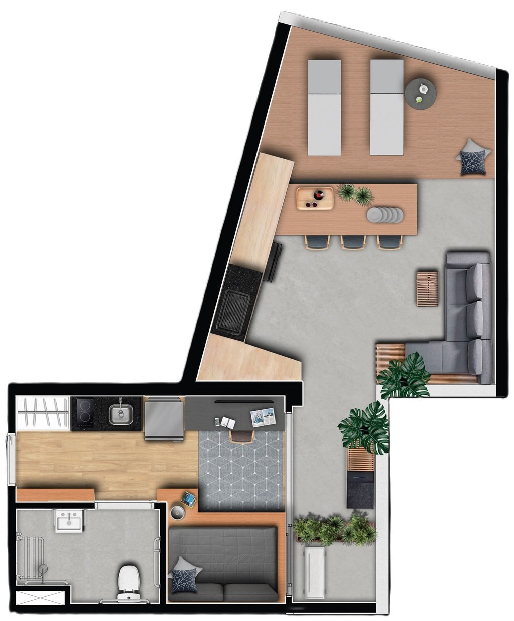 Planta 04 - 1 dorm 50m - studio
