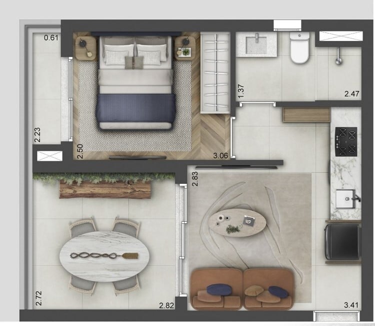 Planta 01 - 1 dorm 38,55m