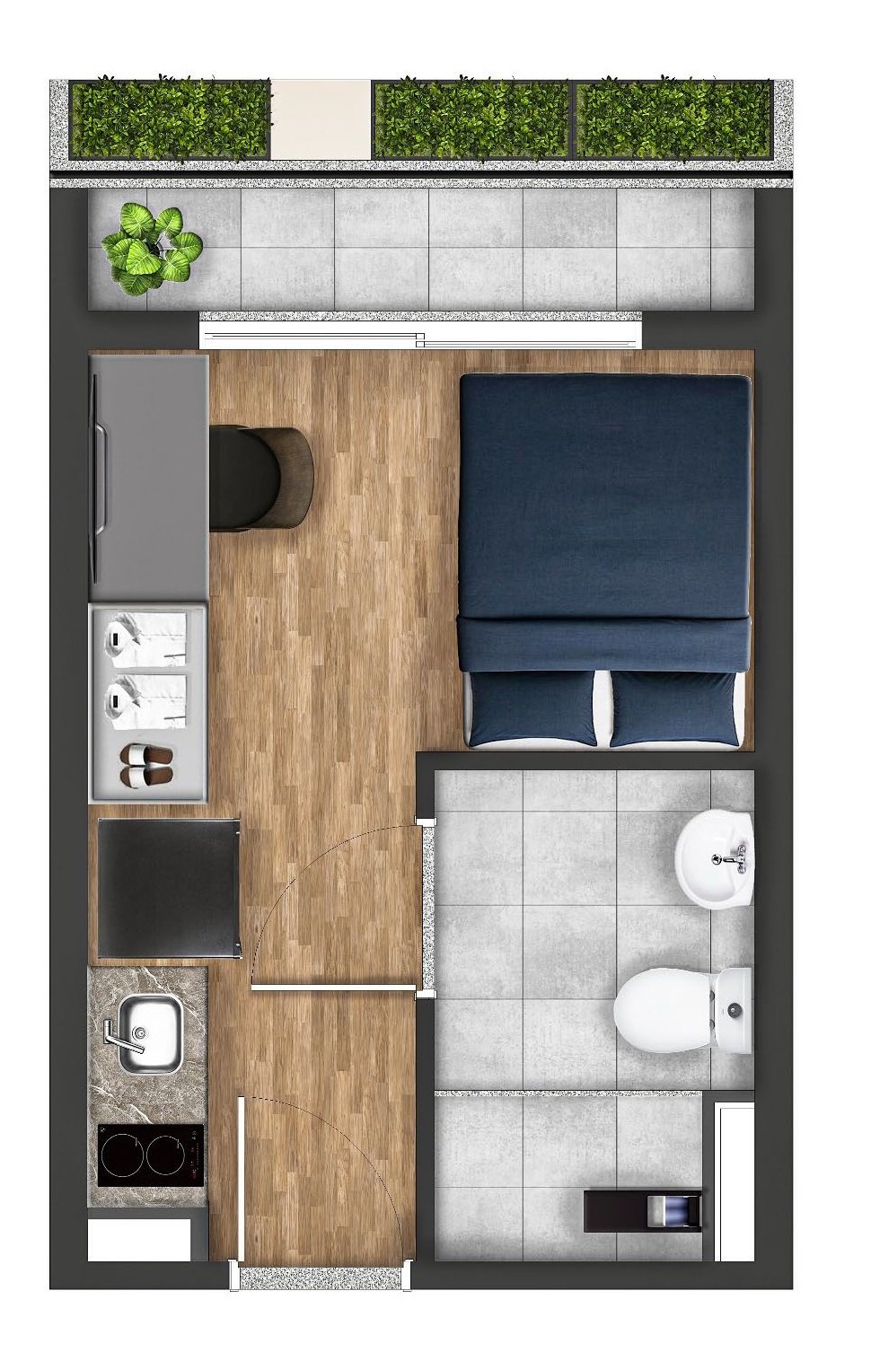 Planta 01 - 1 dorm 20m - studio