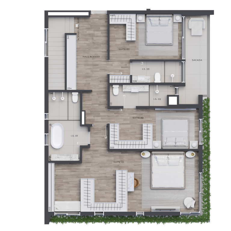 Planta 16 - 3 dorm 250,42m - cobertura duplex - inferior