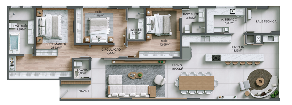Planta 03 - 3 dorm 148,84m