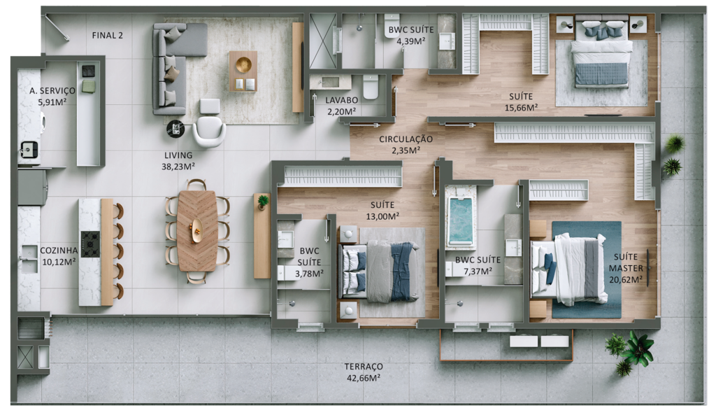 Planta 05 - 3 dorm 186,06m - garden
