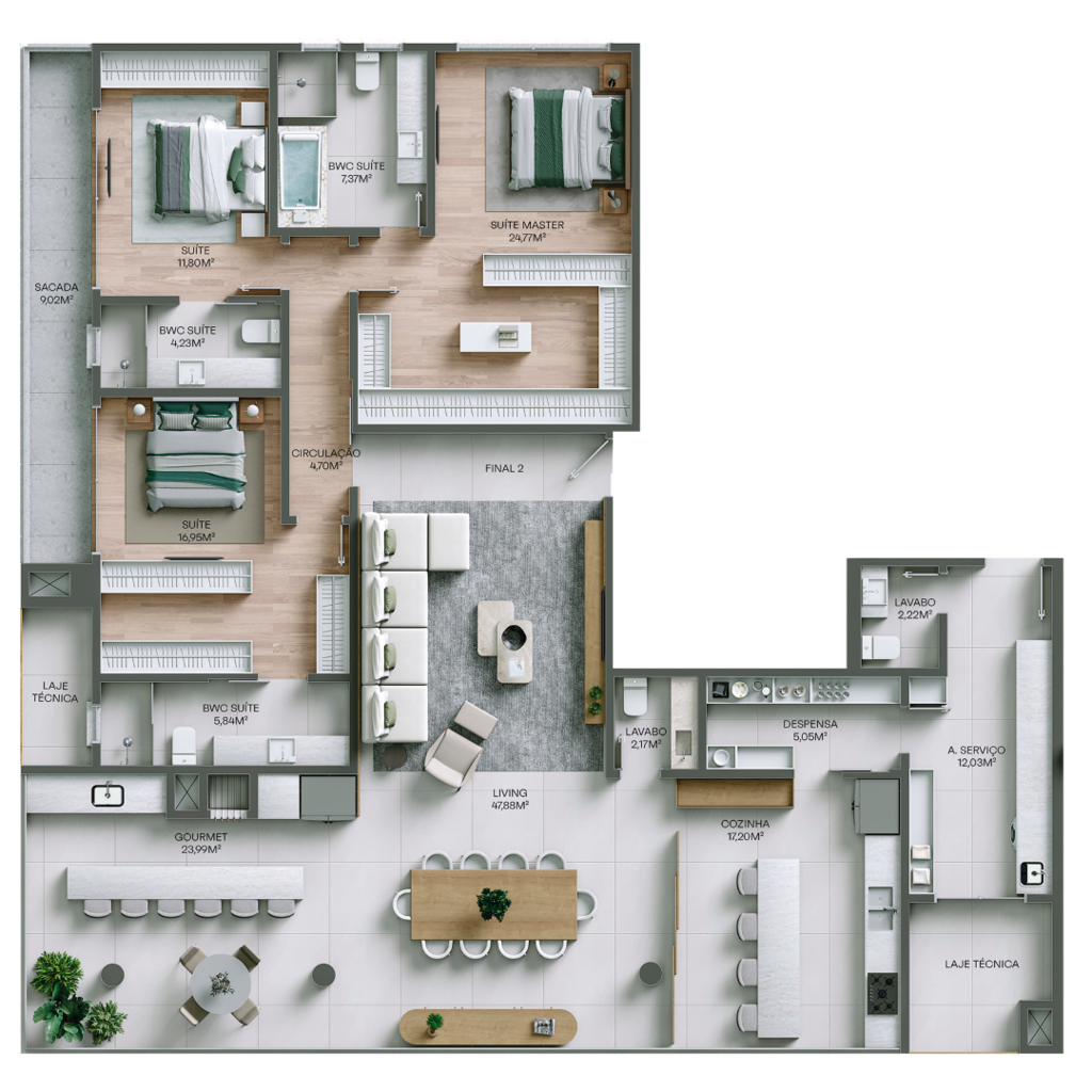 Planta 06 - 3 dorm 224,80m
