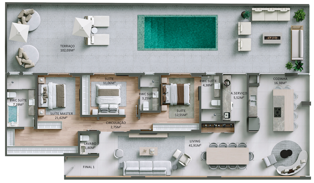 Planta 07 - 3 dorm 260,89m - garden
