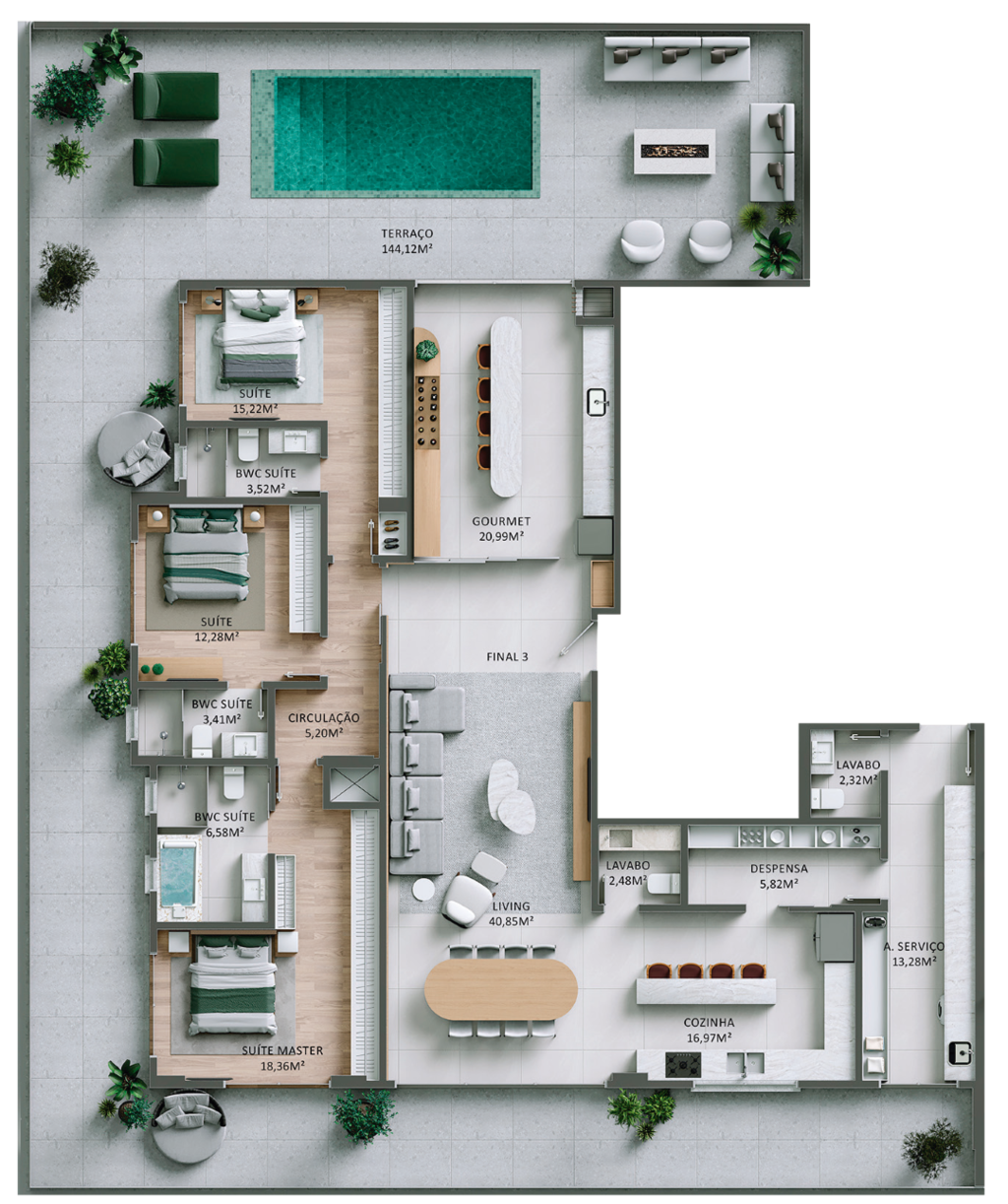 Planta 09 - 3 dorm 340,68m - garden