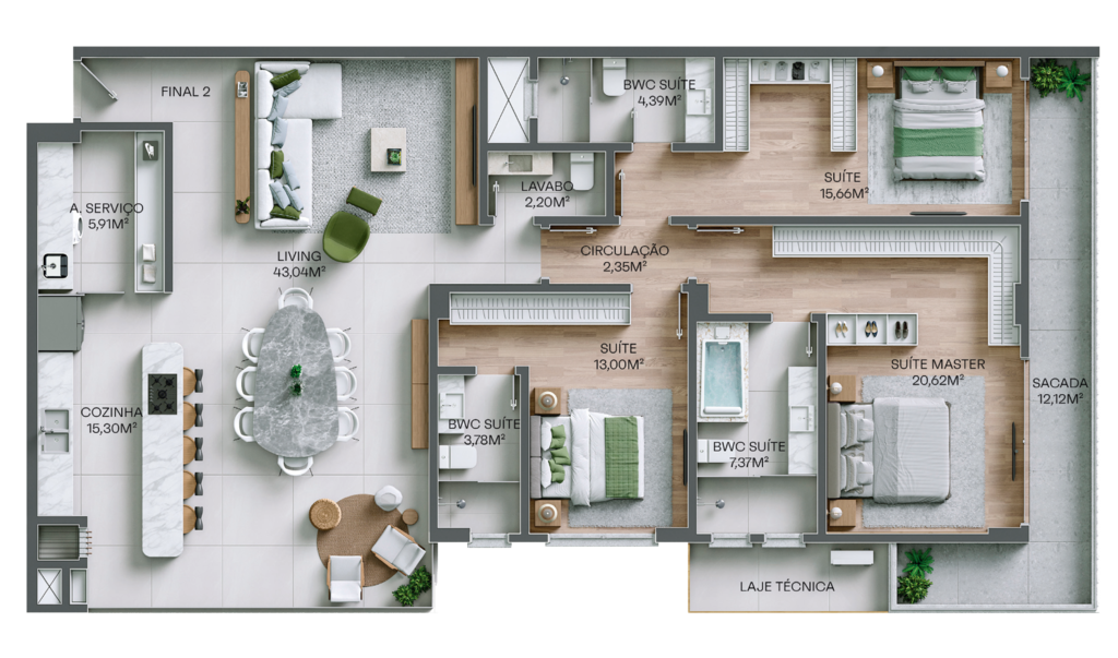 Planta 04 - 3 dorm 166,28m