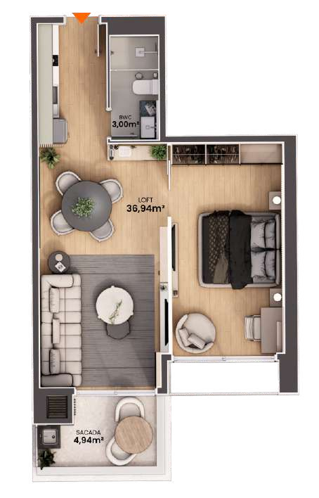 Planta 02 - 1 dorm 50,82m