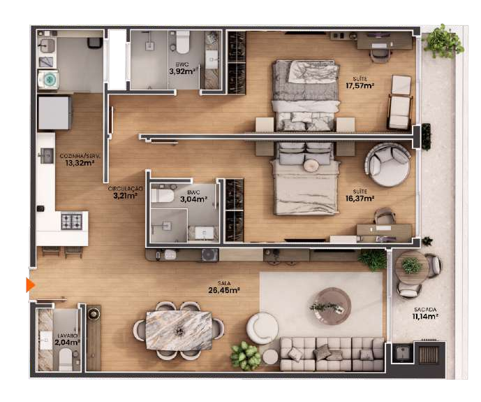 Planta 03 - 2 dorm 109,77m