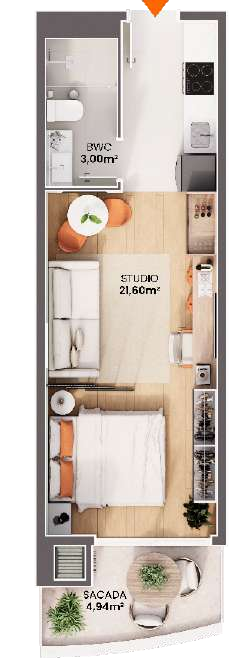 Planta 01 - 1 dorm 33,77m - studio