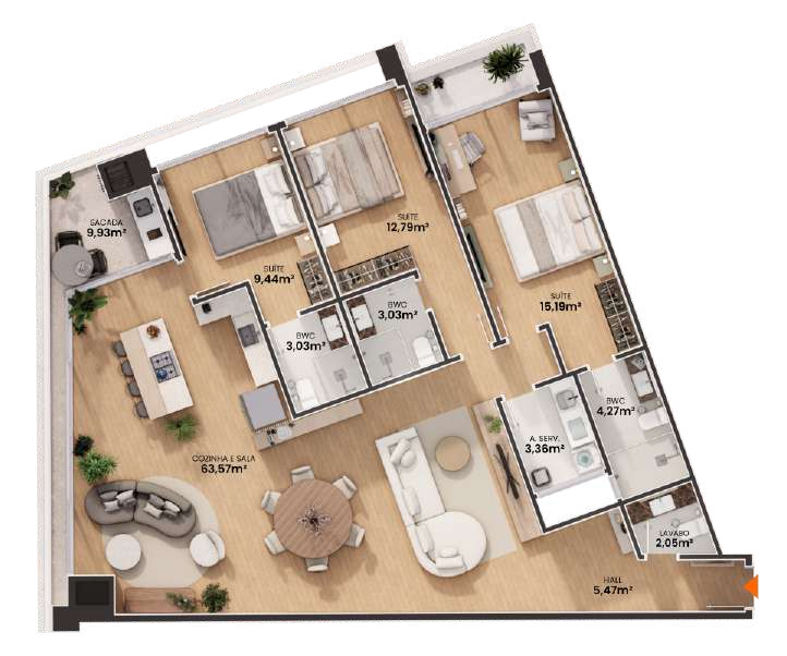 Planta 06 - 3 dorm 149,80m