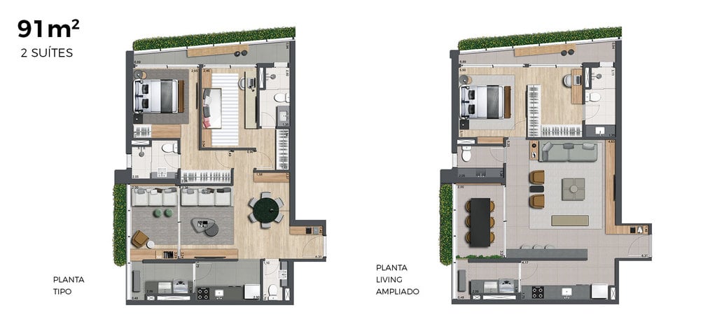 Planta 01 - 2 dorm 91m