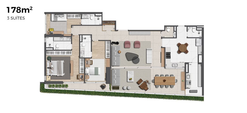 Planta 04 - 3 dorm 178m