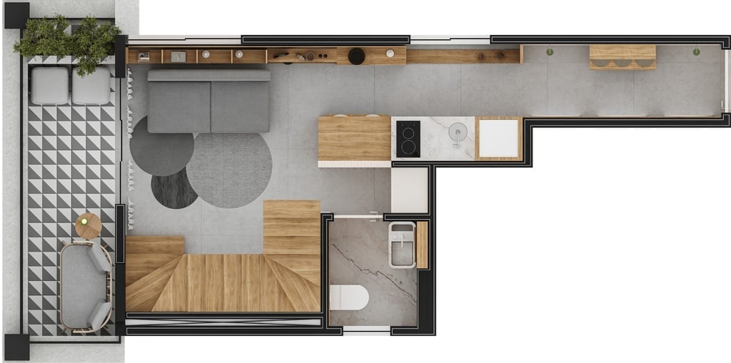 Planta 02 - 1 dorm 54,84m - cobertura duplex - inferior