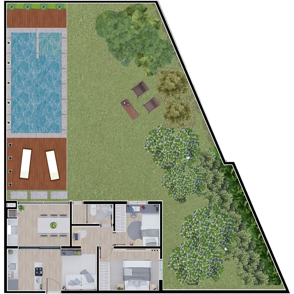 Planta 13 - 2 dorm 228m - garden