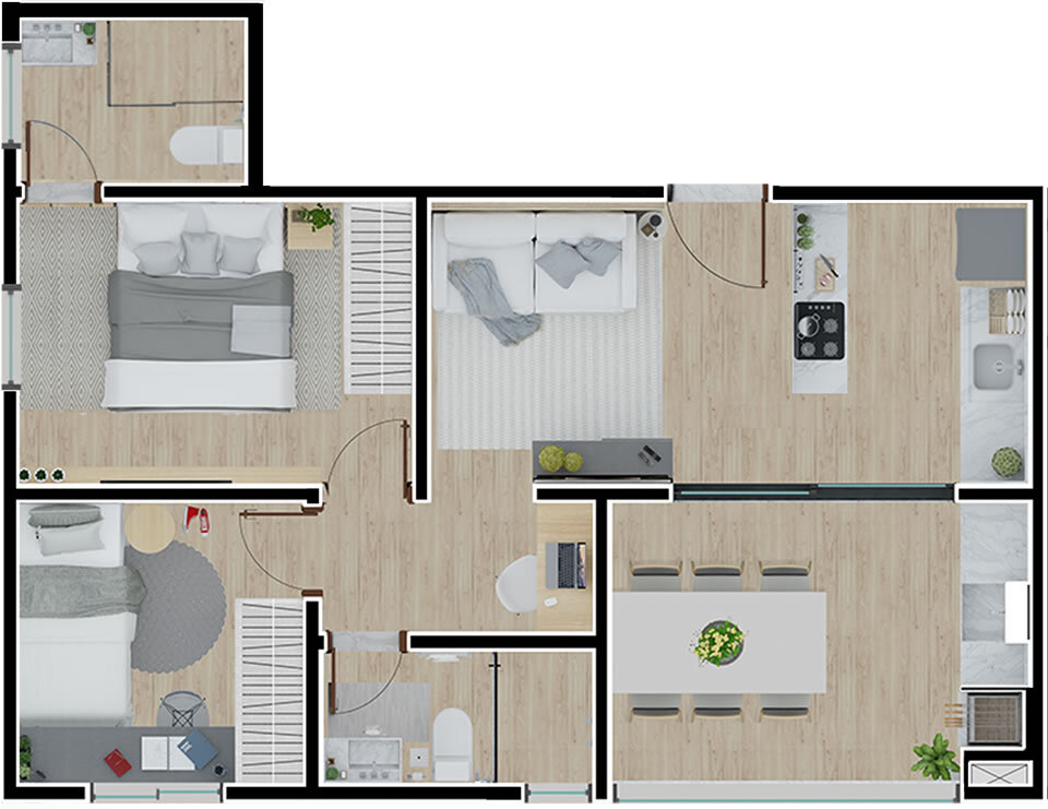Planta 04 - 2 dorm 56m