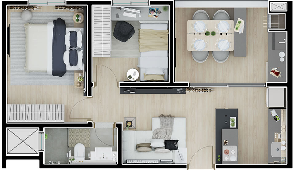 Planta 02 - 2 dorm 51m