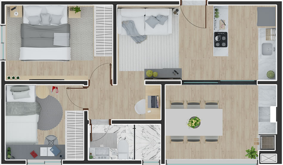 Planta 01 - 2 dorm 51m