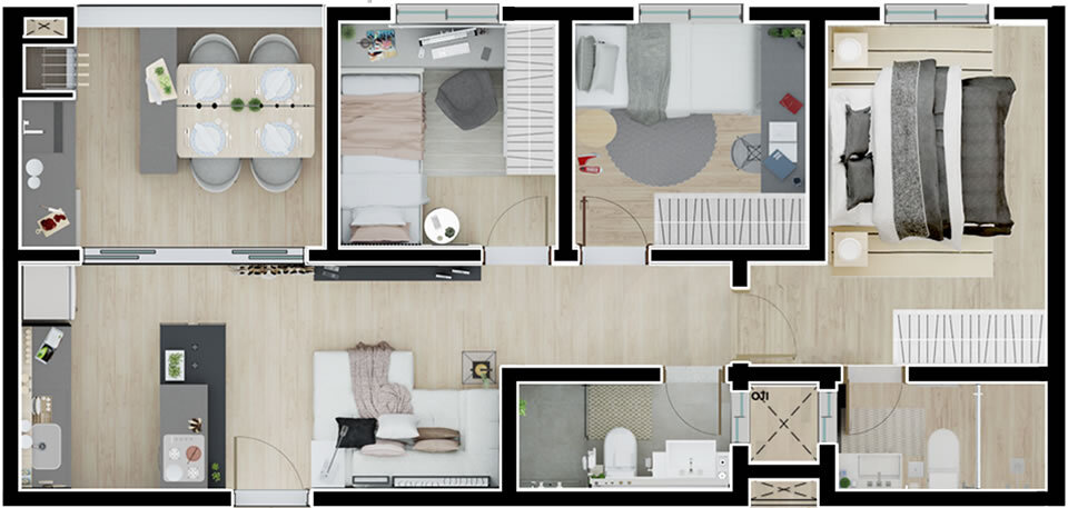 Planta 05 - 3 dorm 64m