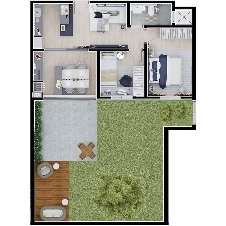 Planta 08 - 2 dorm 104m - garden