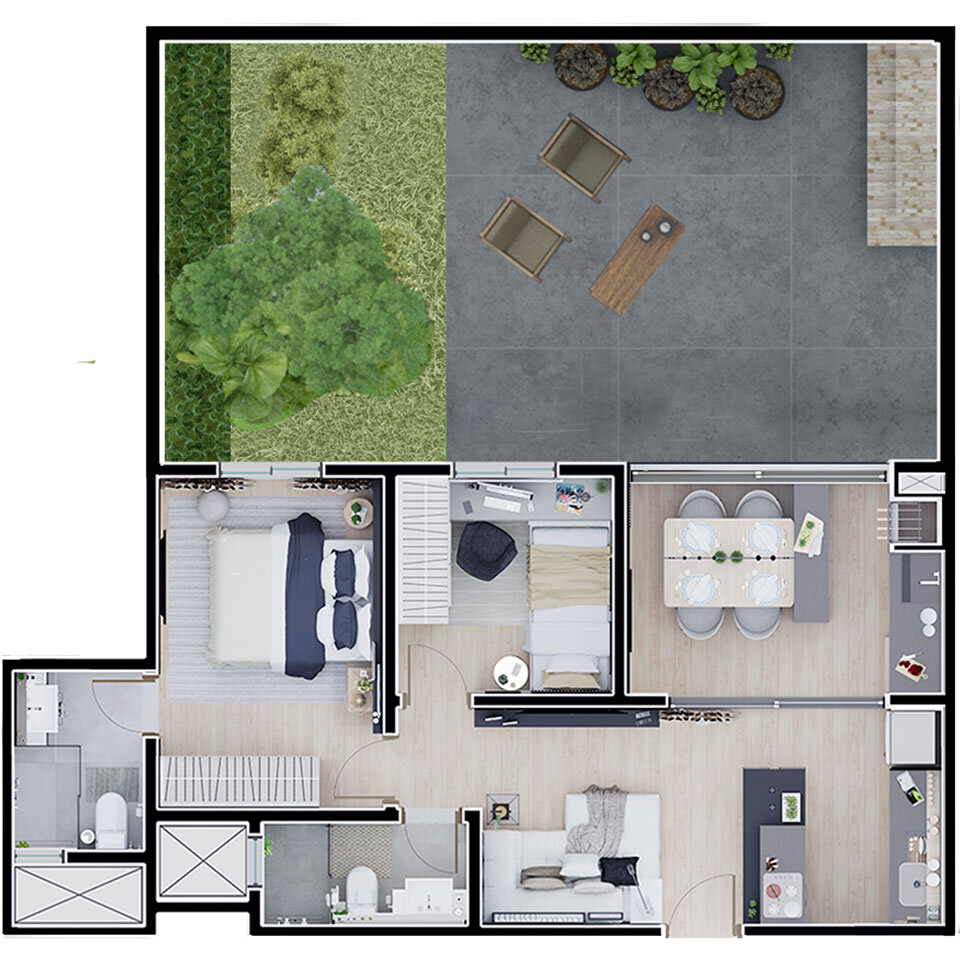 Planta 07 - 2 dorm 101m - garden