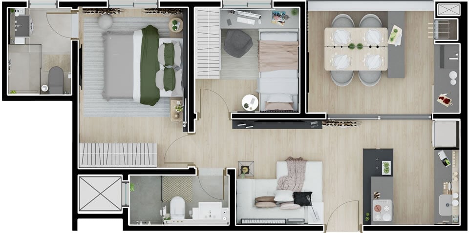 Planta 03 - 2 dorm 56m