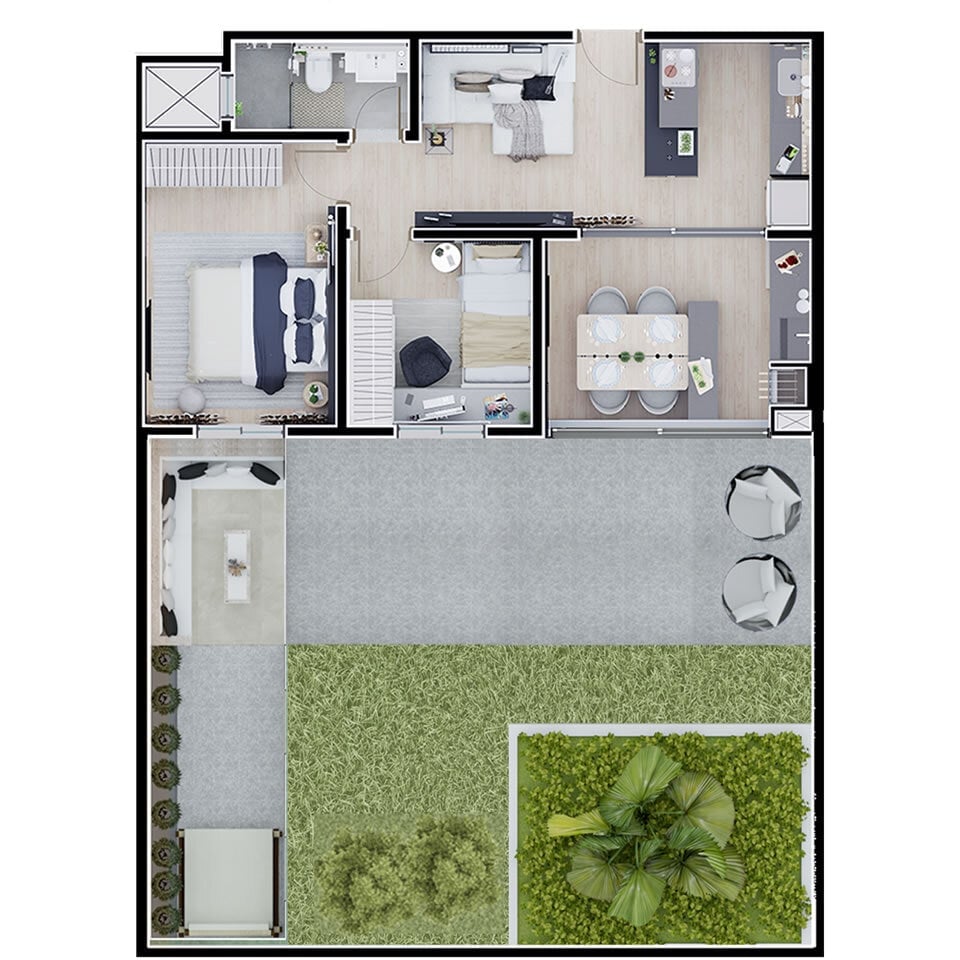 Planta 11 - 2 dorm 113m - garden