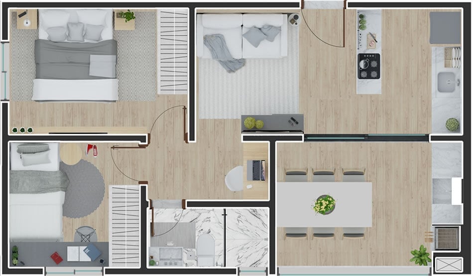 Planta 01 - 2 dorm 51m