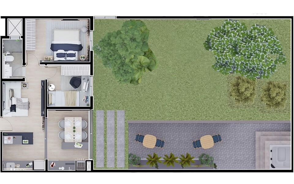 Planta 12 - 2 dorm 160m - garden