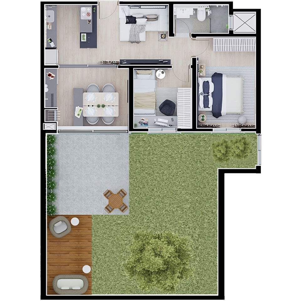 Planta 08 - 2 dorm 104m - garden