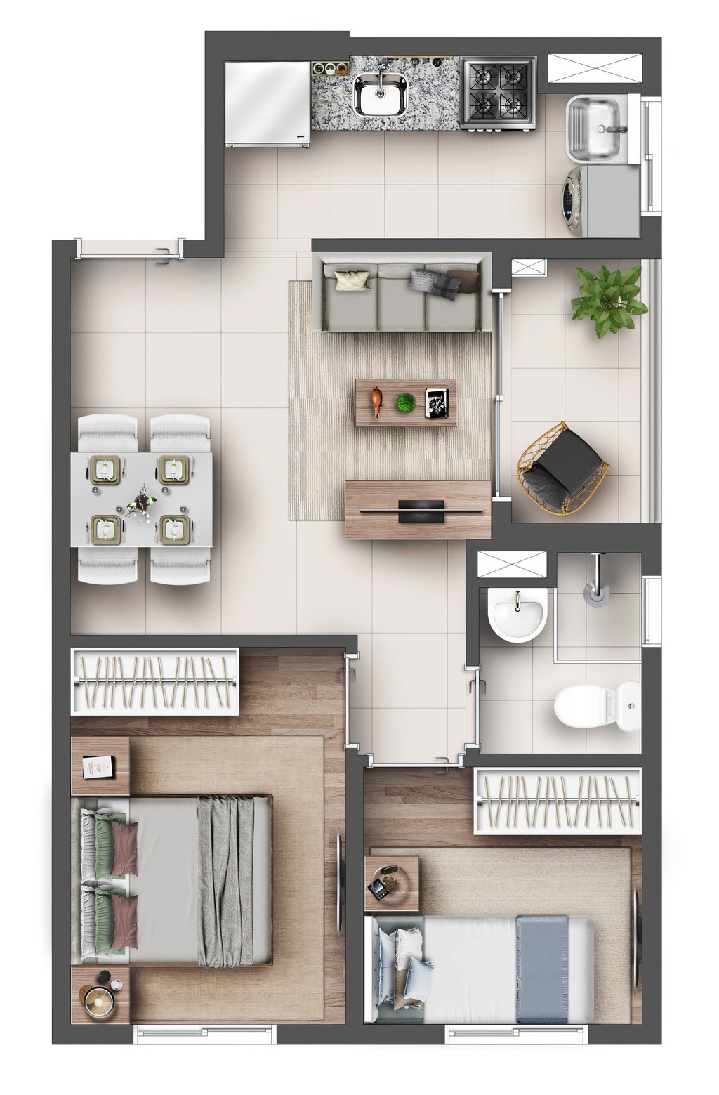 Planta 01 - 2 dorm 39 71m