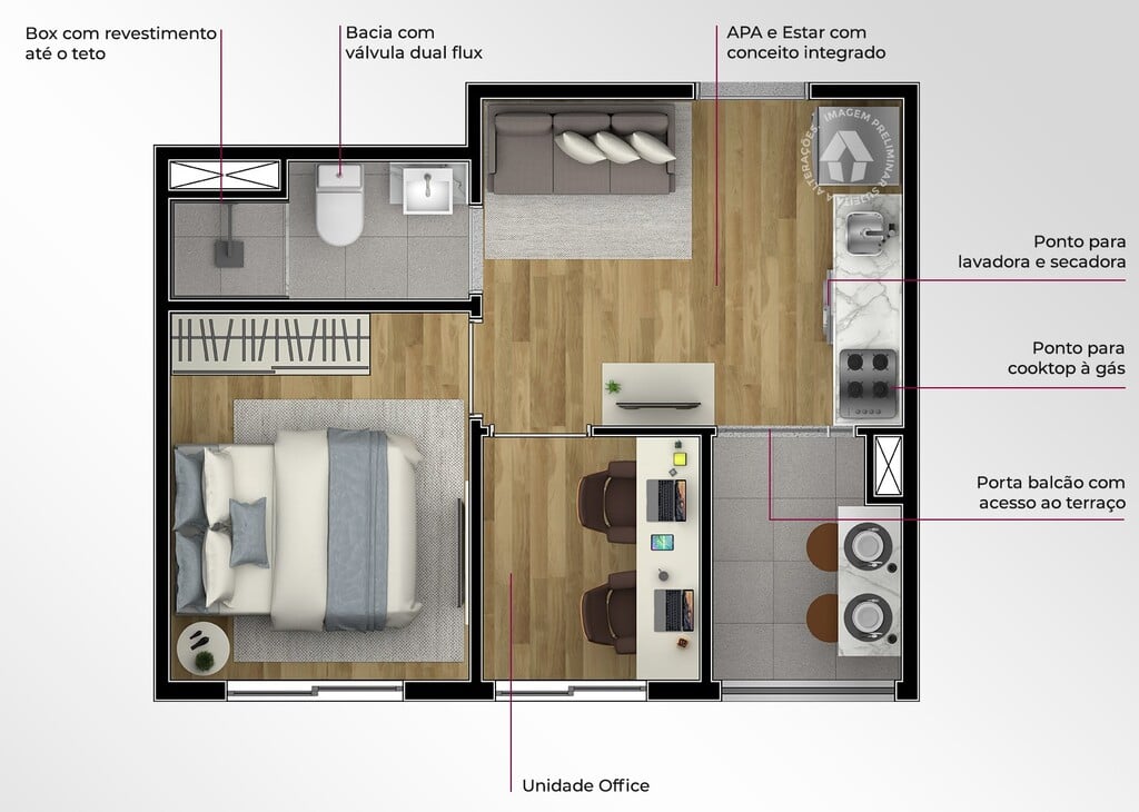 Planta 02 - 1 dorm 28m