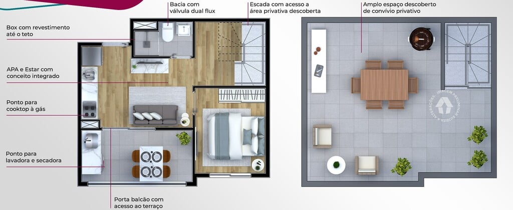Planta 04 - 1 dorm 53m - cobertura duplex