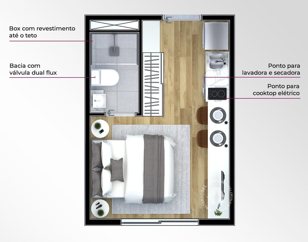 Planta 01 - 1 dorm 17m - studio