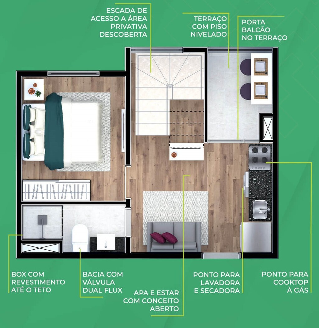 Planta 05 - 1 dorm 57m - cobertura duplex - inferior