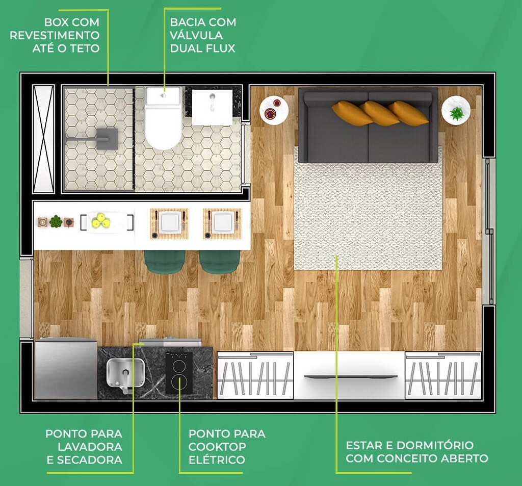 Planta 01 - 1 dorm 17m - studio