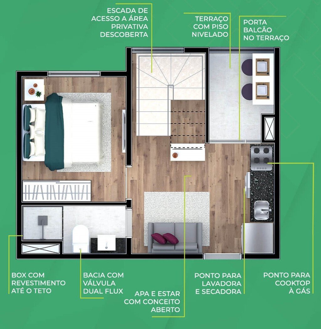Planta 05 - 1 dorm 57m - cobertura duplex - inferior